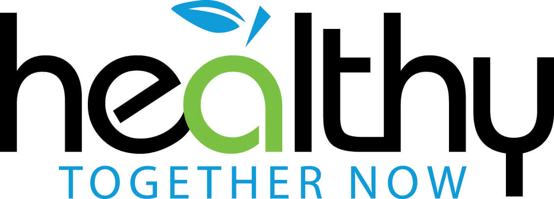 Healthy Together Now logo with stylized green apple