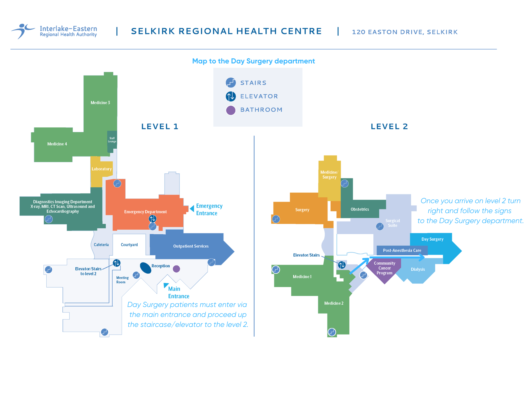 SRHC Day Surgery Map to second floor department